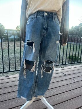 Altar'd State Distressed Boyfriend Jeans in Medium Blue